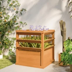 Kompostering^Højbed med espalier & åben bund 65x65x60 cm, træ – til klatreplanter