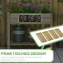 Højbed med hylde 91x51x76 cm, træ, grøn – med drænhuller Plantningsbænke