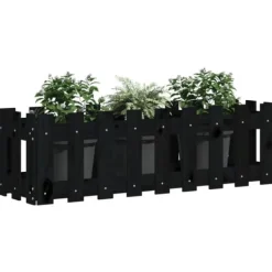 Outlet Højbed med stakitdesign - Plantebed i massivt fyrretræ | Størrelse: 100x30x30 cm | Farve: Sort Plantningsbænke