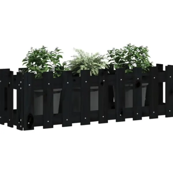 Outlet Højbed med stakitdesign - Plantebed i massivt fyrretræ | Størrelse: 100x30x30 cm | Farve: Sort Plantningsbænke
