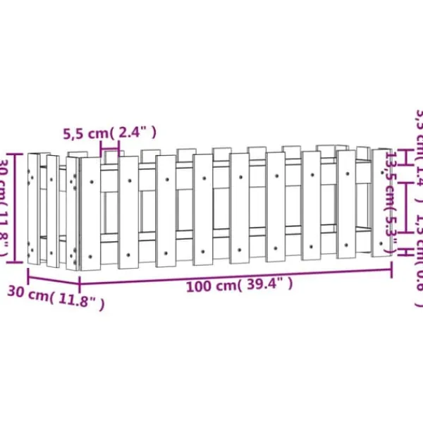 Outlet Højbed med stakitdesign - Plantebed i massivt fyrretræ | Størrelse: 100x30x30 cm | Farve: Sort Plantningsbænke