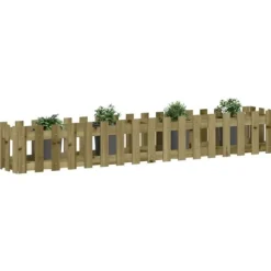 Plantningsbænke^Højbed med stakitdesign i imprægneret fyrretræ | Størrelse: 200x30x30 cm