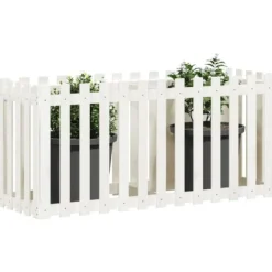 Højbed med stakitdesign i massivt fyrretræ | Størrelse: 150x50x70 cm | Farve: Hvid Plantningsbænke
