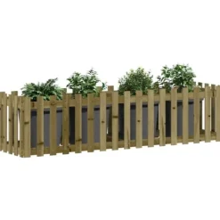 Plantningsbænke^Højbed med stakitdesign i imprægneret fyrretræ | Størrelse: 200x50x50 cm