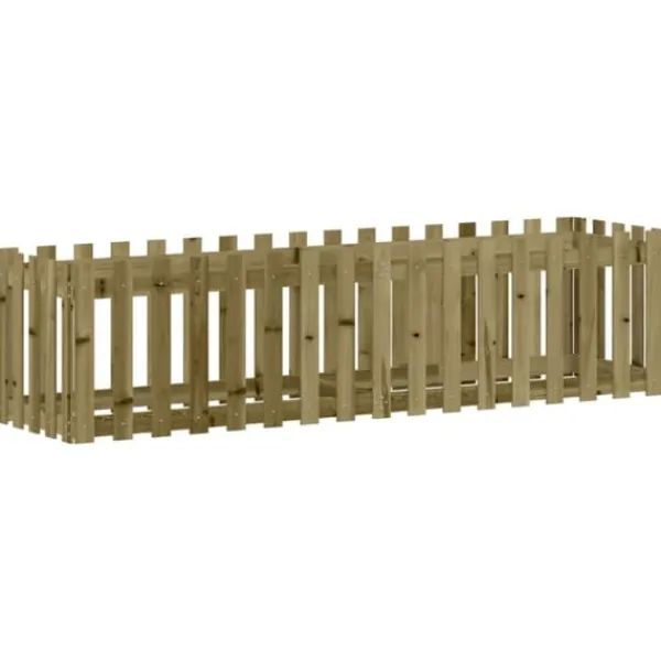 Plantningsbænke^Højbed med stakitdesign i imprægneret fyrretræ | Størrelse: 200x50x50 cm