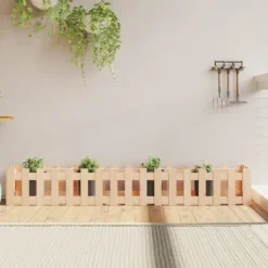 Plantningsbænke^Højbed med stakitdesign i massivt fyrretræ | Størrelse: 200x30x30 cm