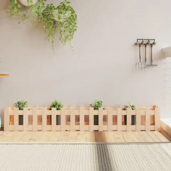 Plantningsbænke^Højbed med stakitdesign i massivt fyrretræ | Størrelse: 200x30x30 cm