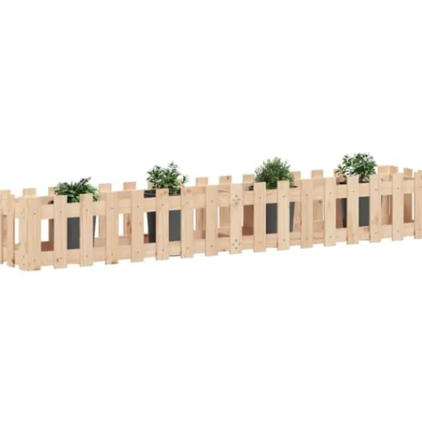 Plantningsbænke^Højbed med stakitdesign i massivt fyrretræ | Størrelse: 200x30x30 cm
