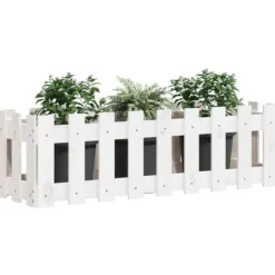 Plantningsbænke^Højbed med stakitdesign i massivt fyrretræ | Størrelse: 100x30x30 cm | Farve: Hvid