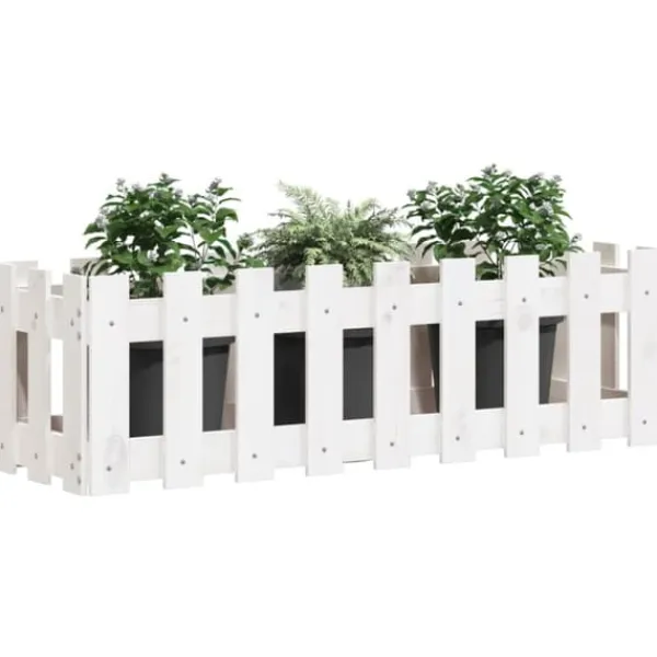 Plantningsbænke^Højbed med stakitdesign i massivt fyrretræ | Størrelse: 100x30x30 cm | Farve: Hvid