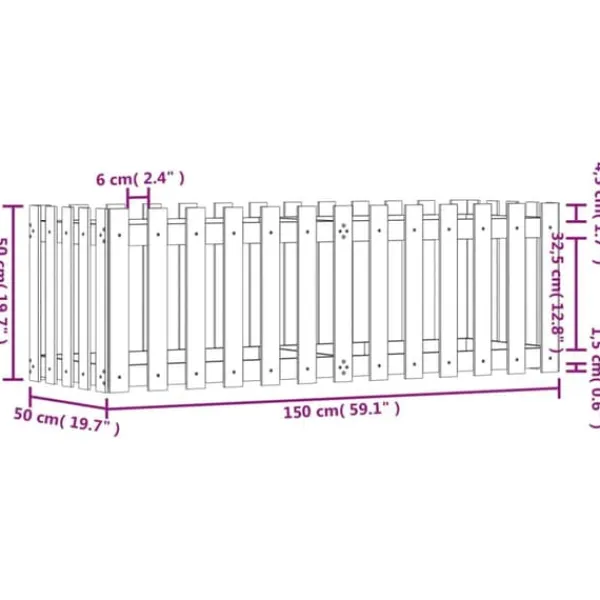 Plantningsbænke^Højbed med stakitdesign 150x50x50 cm - Imprægneret fyrretræ | Størrelse: 150x50x50 cm