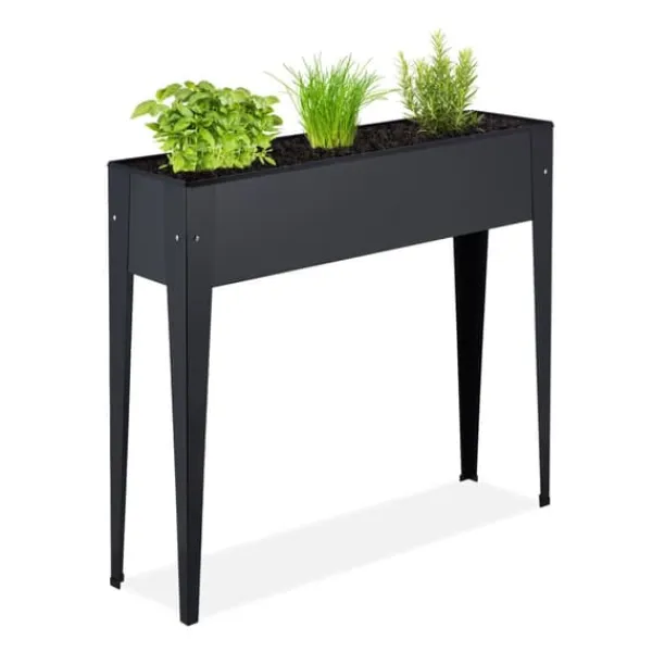 Plantningsbænke^Højbed plantekasse, metal, 83x99x26 cm, sort