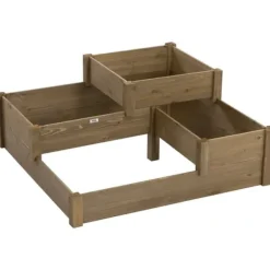 Hot Højbed 3-trins i gran 122x122x51 cm, brun – til urter & blomster Plantningsbænke