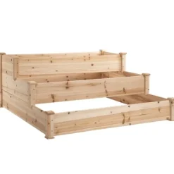 Plantningsbænke^Højbed 3-trins i træ 124x124x56 cm – urte-trappe til balkon & have