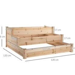Plantningsbænke^Højbed 3-trins i træ 124x124x56 cm – urte-trappe til balkon & have