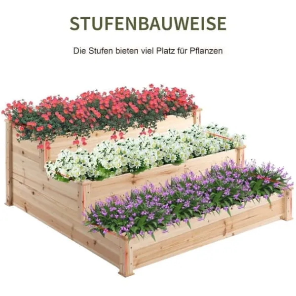Plantningsbænke^Højbed 3-trins i træ 124x124x56 cm – urte-trappe til balkon & have