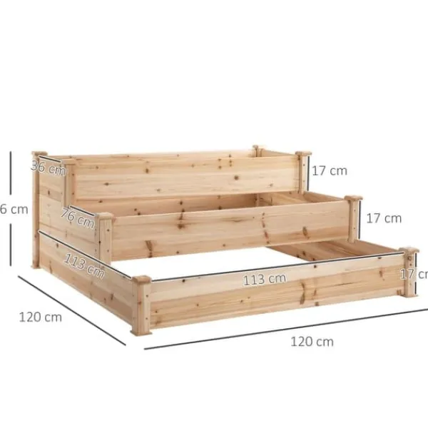 Plantningsbænke^Højbed 3-trins i træ 124x124x56 cm – urte-trappe til balkon & have