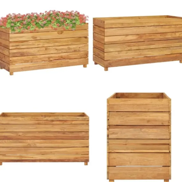 Hot Højbed 100x40x55 cm genanvendt teaktræ og stål - Højbed - Højbede - Home & Living Krukker & Plantebeholdere
