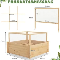 Plantningsbænke^Højbed, 107x107x70 cm, Naturfarvet