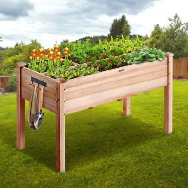 Plantningsbænke^Højbed, 120x58x76 cm, naturtræ, træ