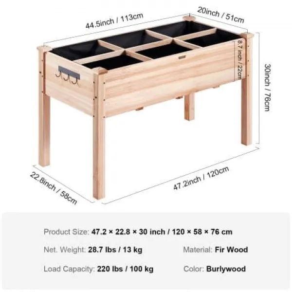 Plantningsbænke^Højbed, 120x58x76 cm, naturtræ, træ