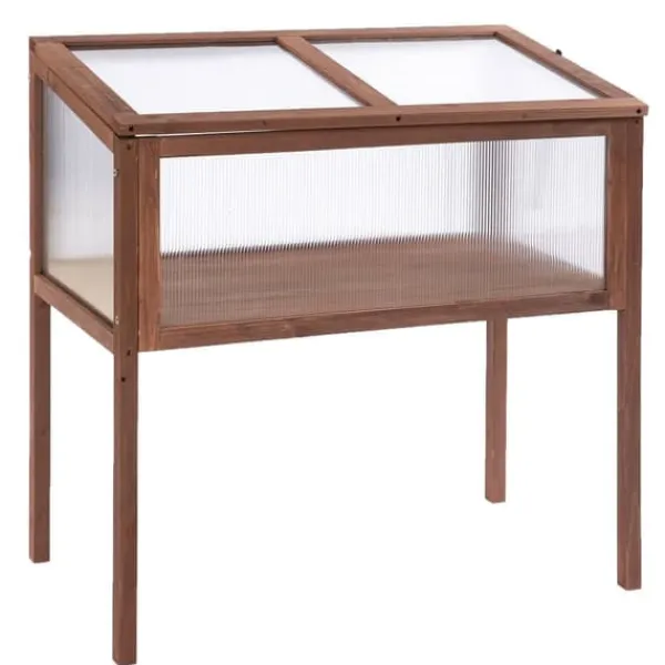 Drivhus^Højbed/drivbænk 90x50x93 cm, gran & PC-plade, brun – urteboks til have/terrasse