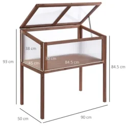 Drivhus^Højbed/drivbænk 90x50x93 cm, gran & PC-plade, brun – urteboks til have/terrasse