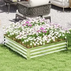 Plantningsbænke^Højbed/plantekasse i stål 120x120x30 cm, sølv – have/terrasse