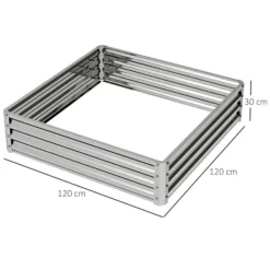 Plantningsbænke^Højbed/plantekasse i stål 120x120x30 cm, sølv – have/terrasse