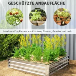 Plantningsbænke^Højbed/plantekasse i stål 120x120x30 cm, sølv – have/terrasse