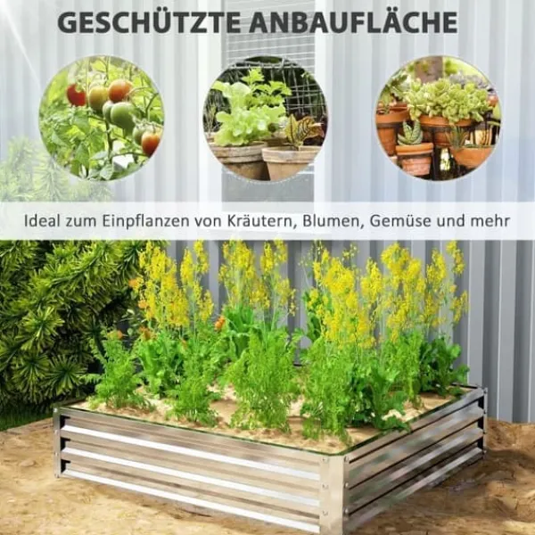 Plantningsbænke^Højbed/plantekasse i stål 120x120x30 cm, sølv – have/terrasse