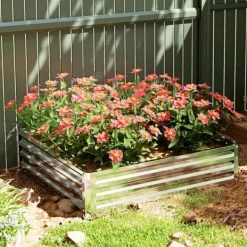 Plantningsbænke^Højbed/plantekasse i stål 120x120x30 cm, sølv – have/terrasse