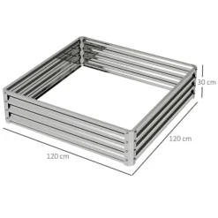 Plantningsbænke^Højbed/plantekasse i stål 120x120x30 cm, sølv – have/terrasse