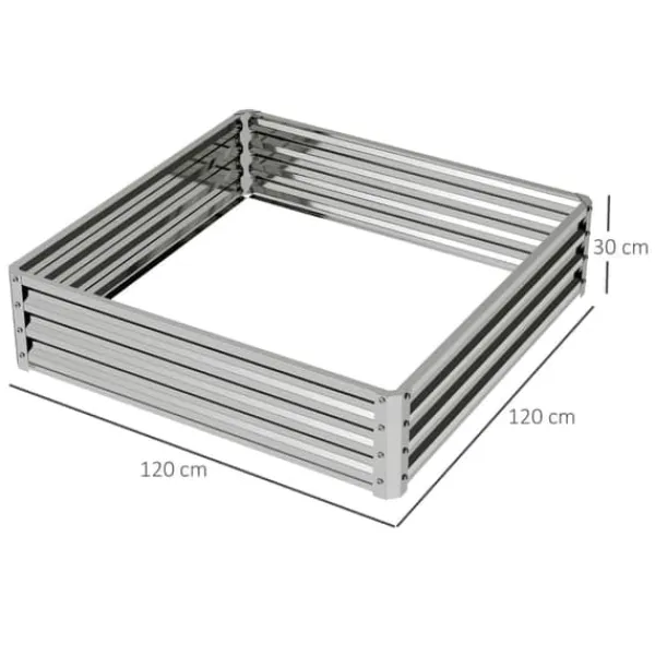 Plantningsbænke^Højbed/plantekasse i stål 120x120x30 cm, sølv – have/terrasse