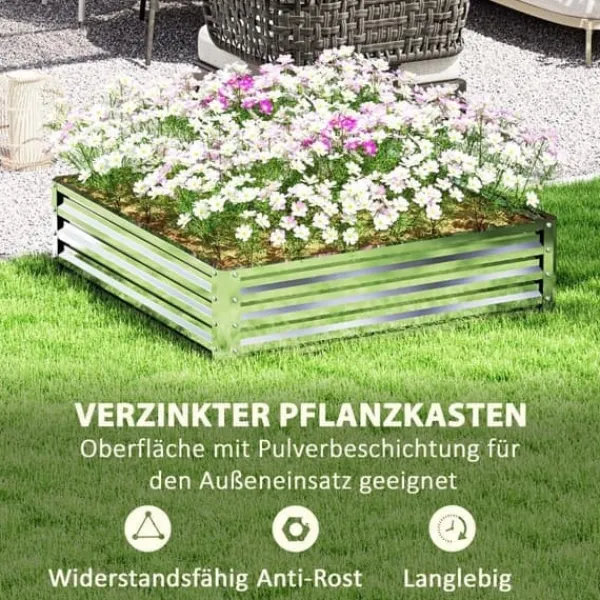 Plantningsbænke^Højbed/plantekasse i stål 120x120x30 cm, sølv – have/terrasse