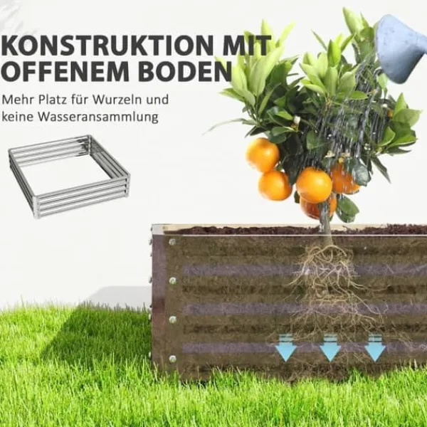 Plantningsbænke^Højbed/plantekasse i stål 120x120x30 cm, sølv – have/terrasse
