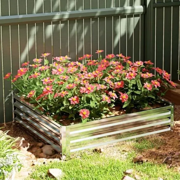 Plantningsbænke^Højbed/plantekasse i stål 120x120x30 cm, sølv – have/terrasse