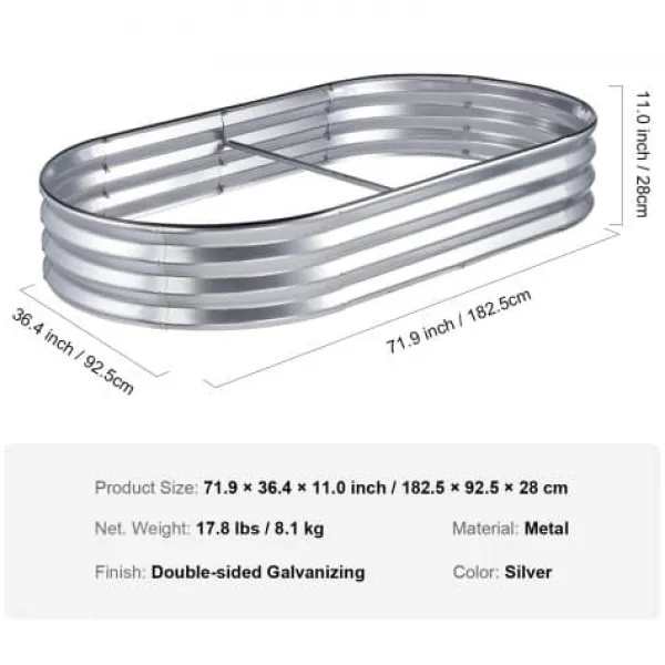 Best Højbeds plantekasse, 182,5x92,5x28 cm, Sølv, Metal Plantningsbænke