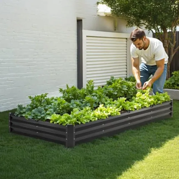 Hot Højbeds plantekasse, 240x120x28 cm, mørkegrå, metal Plantningsbænke