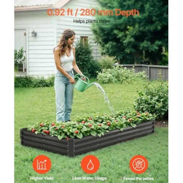 Hot Højbeds plantekasse, 240x120x28 cm, mørkegrå, metal Plantningsbænke