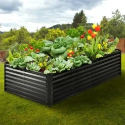 Plantningsbænke^Højbeds plantekasse, 240x120x60 cm, mørkegrå, metal plantekasse
