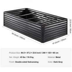 Plantningsbænke^Højbeds plantekasse, 240x120x60 cm, mørkegrå, metal plantekasse