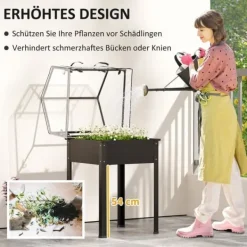Discount Højbedsplantekasse med overdækning 60x60x120 cm, metal med dræning – vejrbestandigt urte-/grøntsagsbed, sort Drivhus