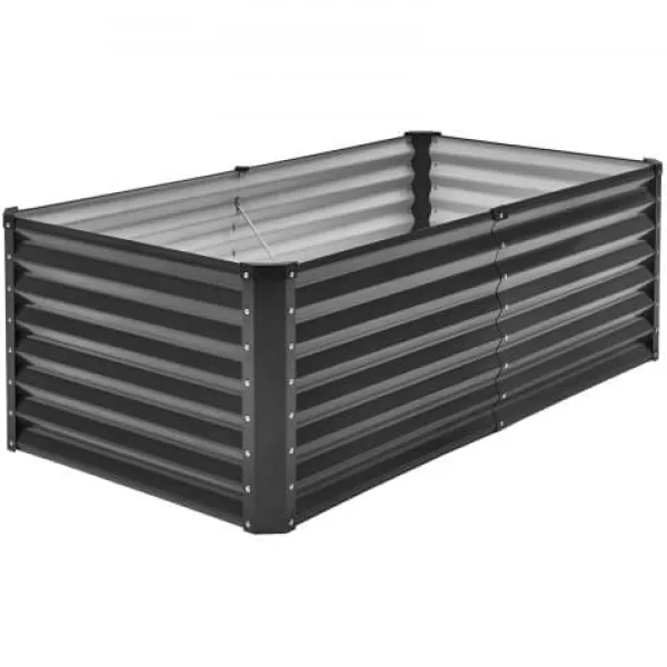 Online Højbedsplantekasse, 180x89,5x60 cm, Mørkegrå, Metal Plantningsbænke