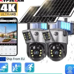 Clearance Hjemmesikkerhed Solkamera, 8MP HD Opløsning, Dobbelt Linse Design, 2 Stk WIFI Solkamera Sikkerhedsmonitorer & Videokameraer