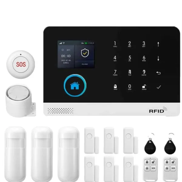 Hjemmealarmsystemer^Hjemmesikkerhedsalarm System, WiFi Kontrol, Stemmesupport Kompatibel,EU-stik-b, D