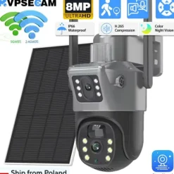 Best Hjemmesikkerhedskamera, Dual Linse, Solcelledrevet, 1 stk WIFI Solkamera Sikkerhedsmonitorer & Videokameraer