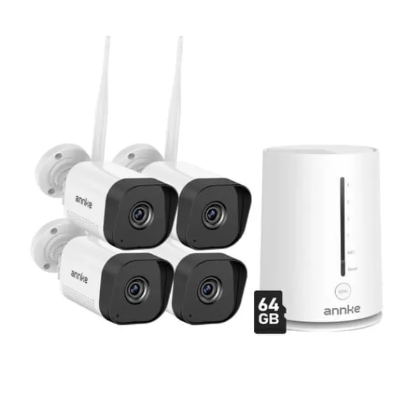 Sikkerhedsmonitorer & Videokameraer^Hjemmesikkerhedskamera, 5MP opløsning, nattevisionskapacitet, I71GK 4 stk med 64G