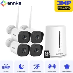 Sikkerhedsmonitorer & Videokameraer^Hjemmesikkerhedskamera, 5MP opløsning, nattevisionskapacitet, I71GK 4 stk med 64G