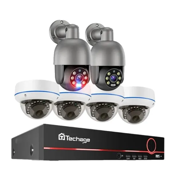 Sikkerhedsmonitorer & Videokameraer^Hjemmesikkerhedskamera, 5MP opløsning, udvidelig til 8 kanaler, 8CH NVR 6 kamera A, 1T, EU stik